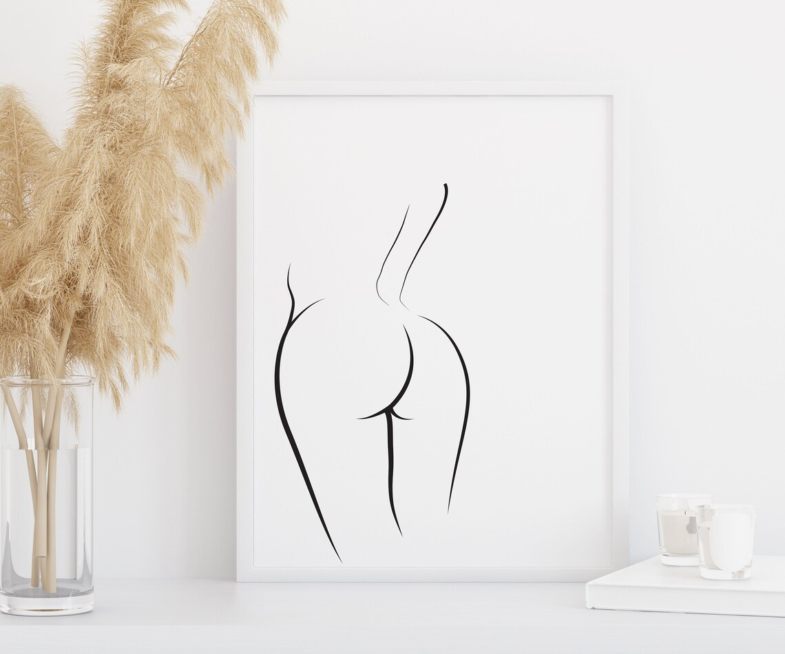 Line Bottom Bum Print, Nude Figure Line Art