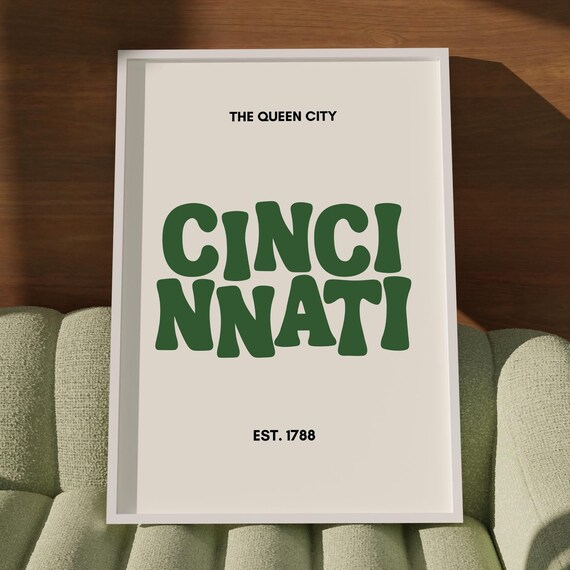 Cincinnati The Queen City Green Retro Typography Est 1788 Wall Art