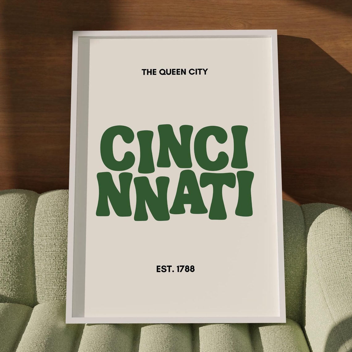 Cincinnati The Queen City Green Retro Typography Est 1788 Wall Art