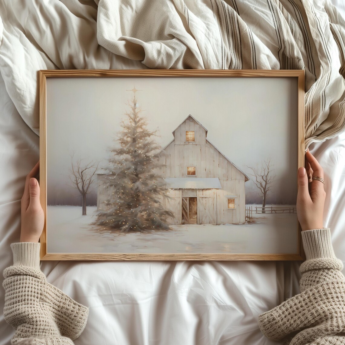 Winter Rustic Barn Christmas Tree Wall Art Print - Image 2