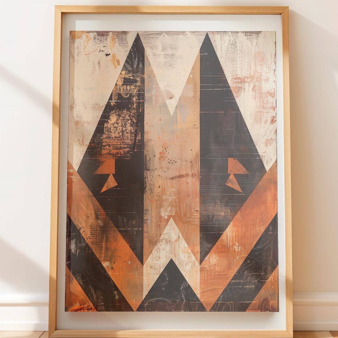 Rustic Tribal Diamond Collage Burnt Orange Black Wall Poster