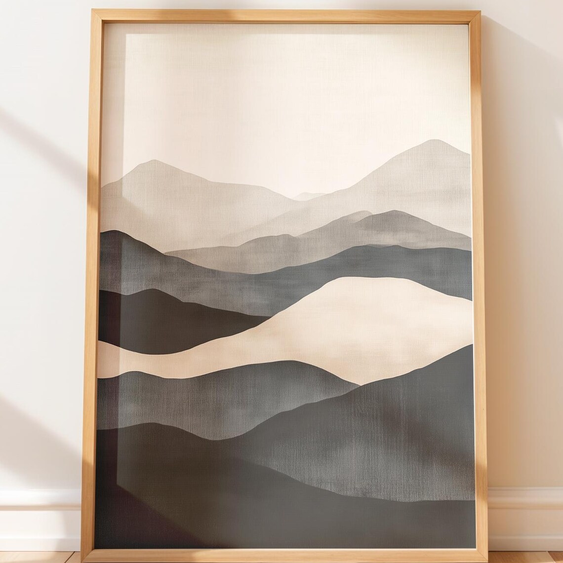 Layered Abstract Mountain Landscape Print Serene Neutral Wall Art Japandi Style Decor