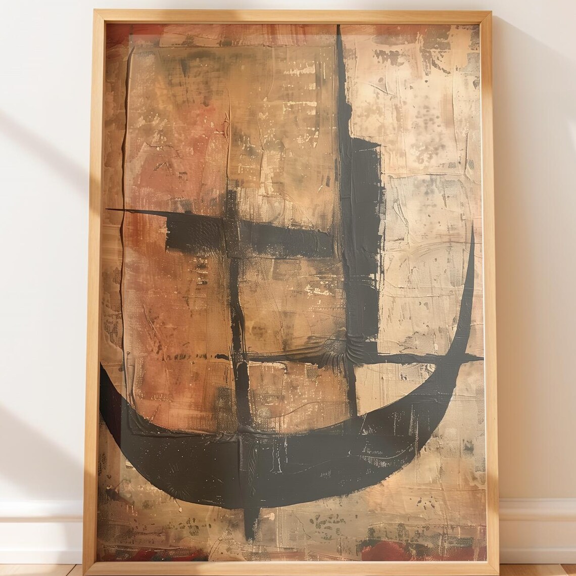 Rustic Primitive Abstract Wall Art Bold Neutral Geometric Print Earthy Modern Decor
