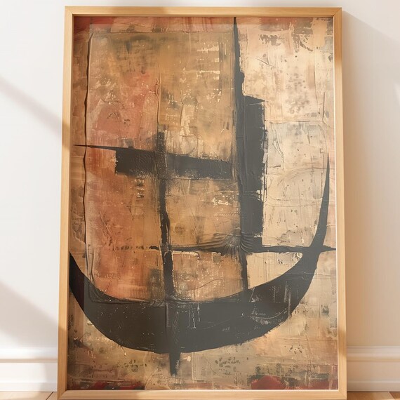 Rustic Primitive Abstract Wall Art Bold Neutral Geometric Print Earthy Modern Decor