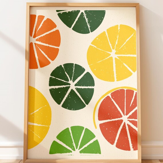 Retro Citrus Fruit Slices Orange Lemon Lime Bold Kitchen Wall Poster