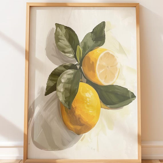 Lemon Still Life Print Minimalist Kitchen Watercolor Art