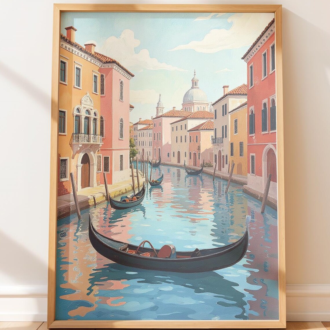 Venice Gondola Canal Pastel Buildings Vintage Italian Art Poster