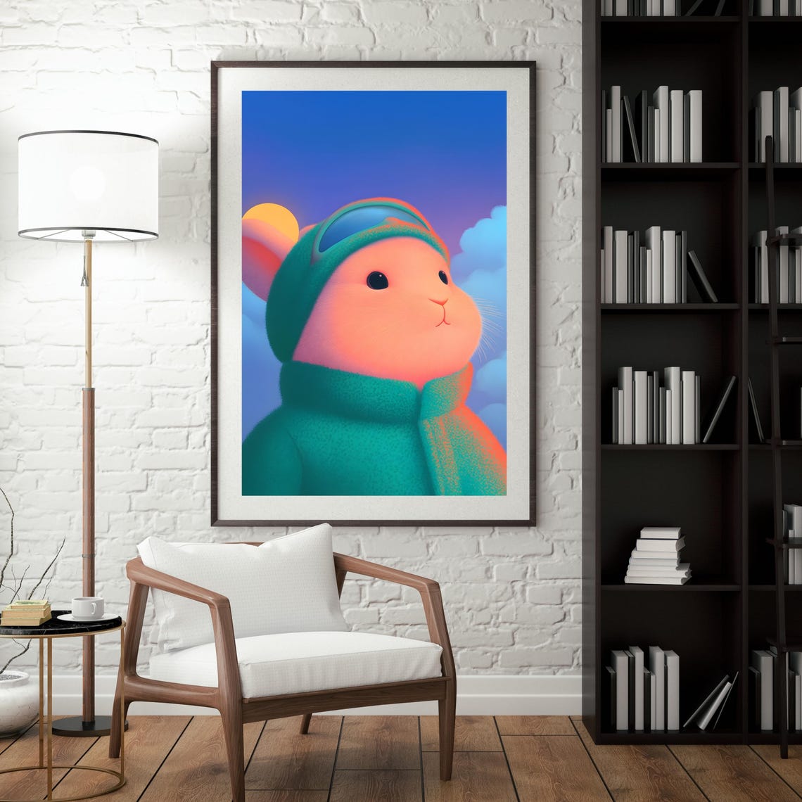Adventurous Bunny In Aviator Cap Gazing At Sunset Sky Art Poster - Image 2