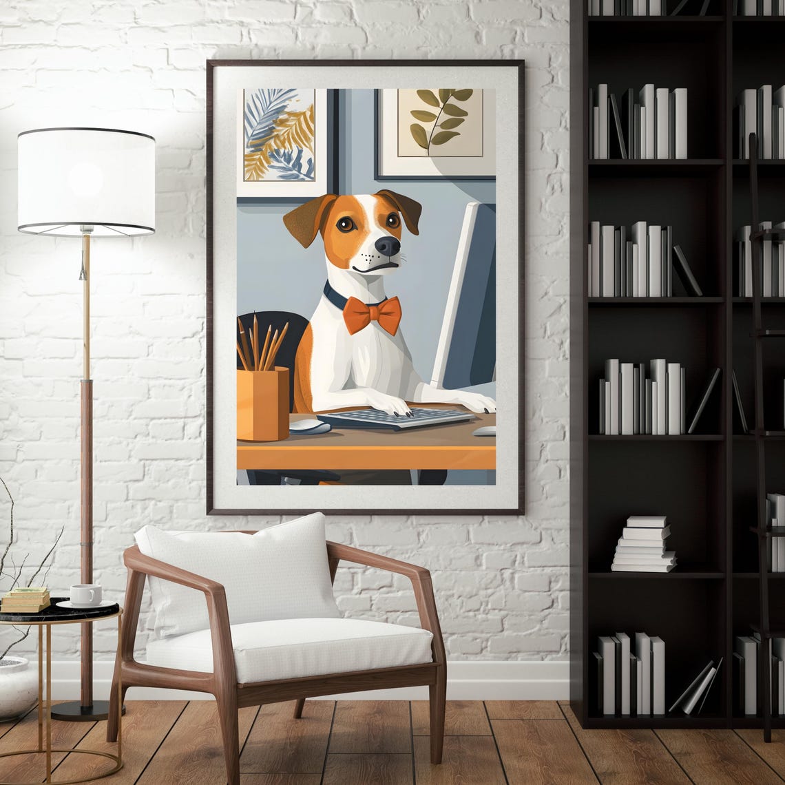 Jack Russell Dog Working At A Computer Wearing A Bow Tie Poster - Image 7