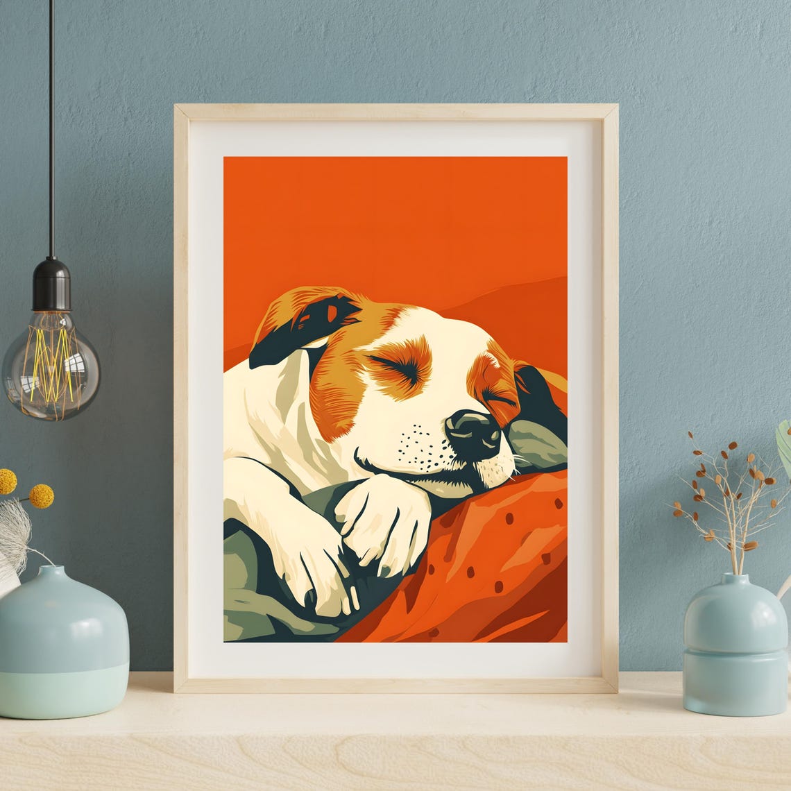 Sleeping Puppy Pop Art Portrait On A Bold Orange Background Print