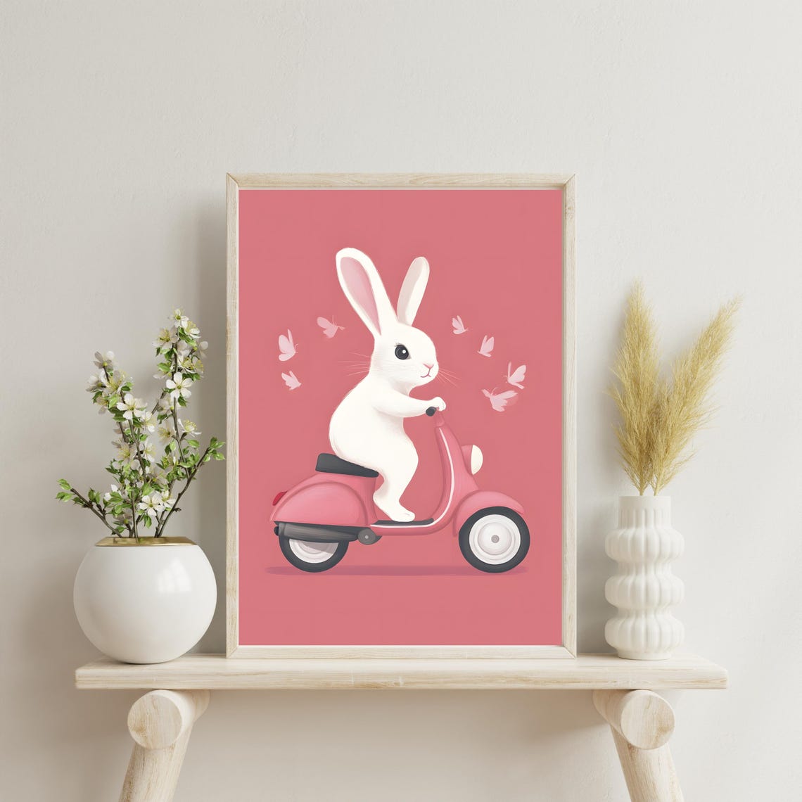 Bunny Riding Pink Scooter Cute Rabbit Animal Nursery Art Poster - Image 5
