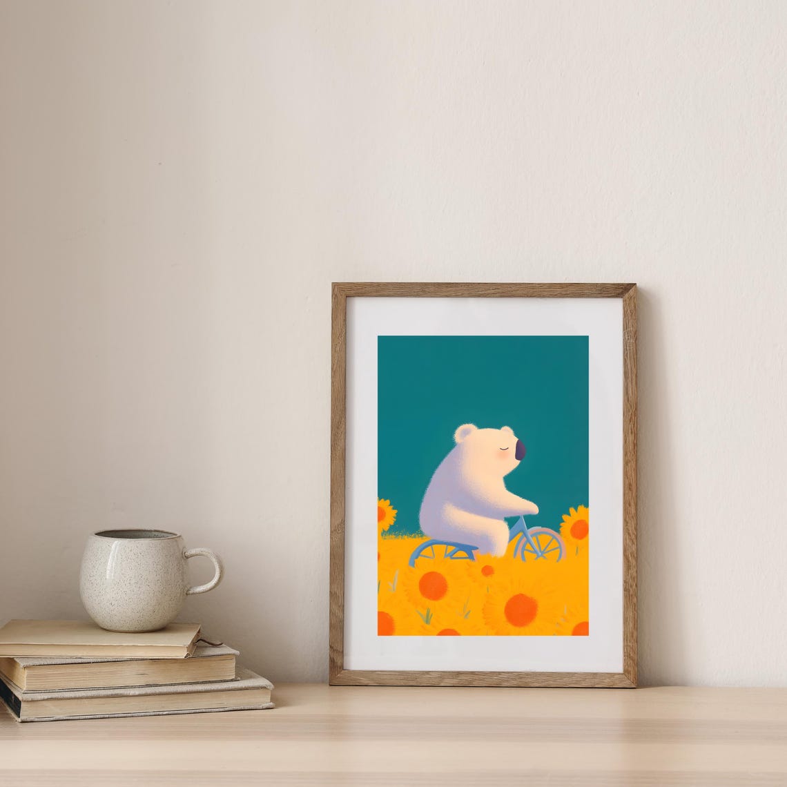 Happy Bear Riding Bicycle Through Sunflower Field Summer Poster - Image 3