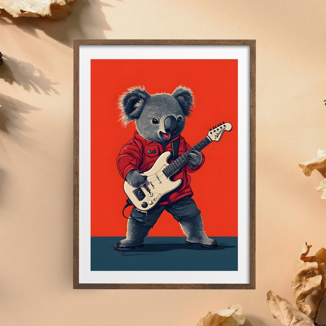 Rocking Koala Playing an Electric Guitar on a Red Stage Poster