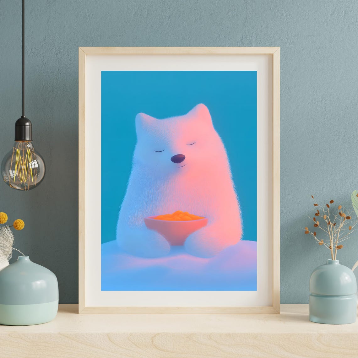 Sleepy White Polar Bear Holding a Warm Bowl of Orange Soup Poster - Image 3