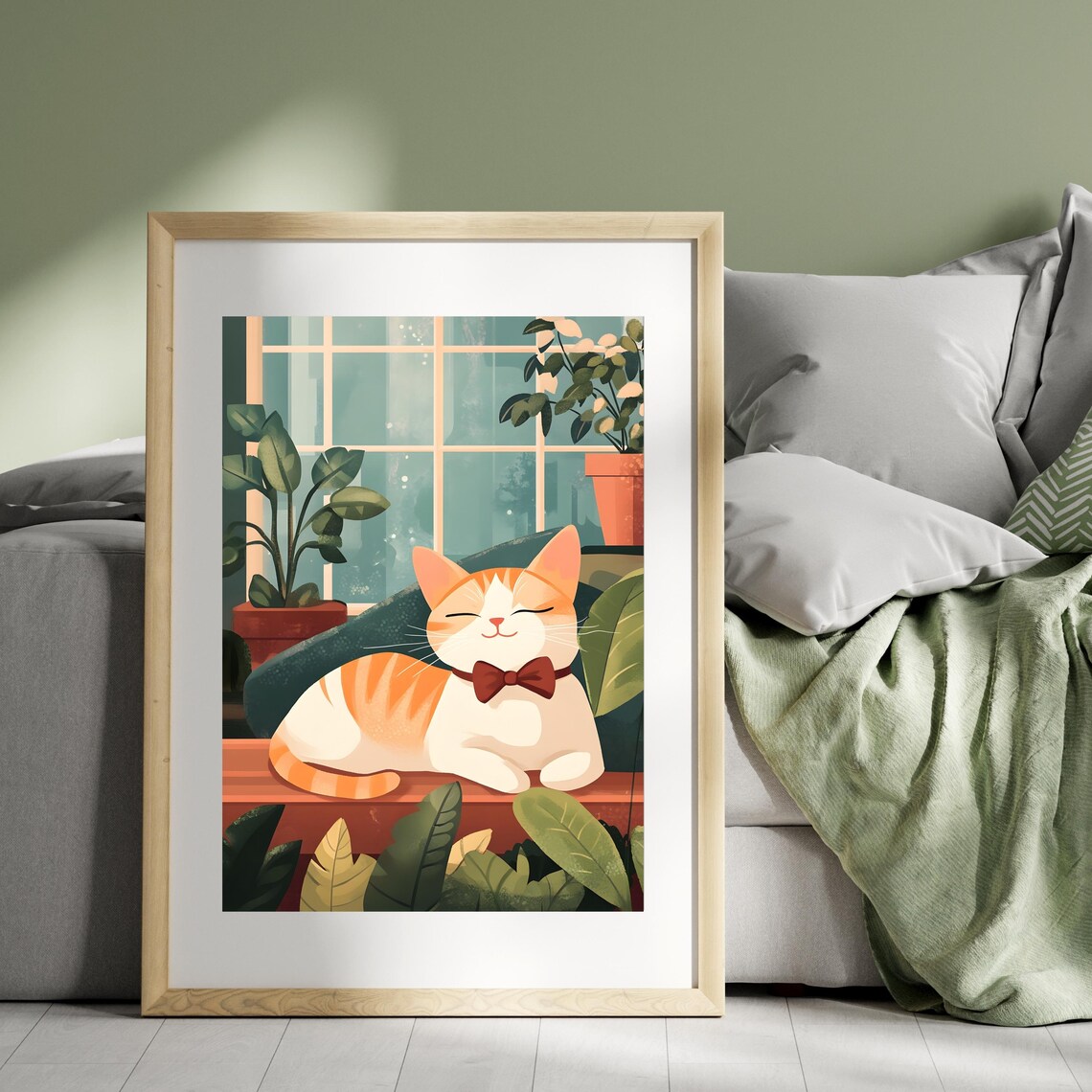 Dapper Orange Tabby Cat in a Red Bow Tie Relaxing by a Sunny Window Poster - Image 6