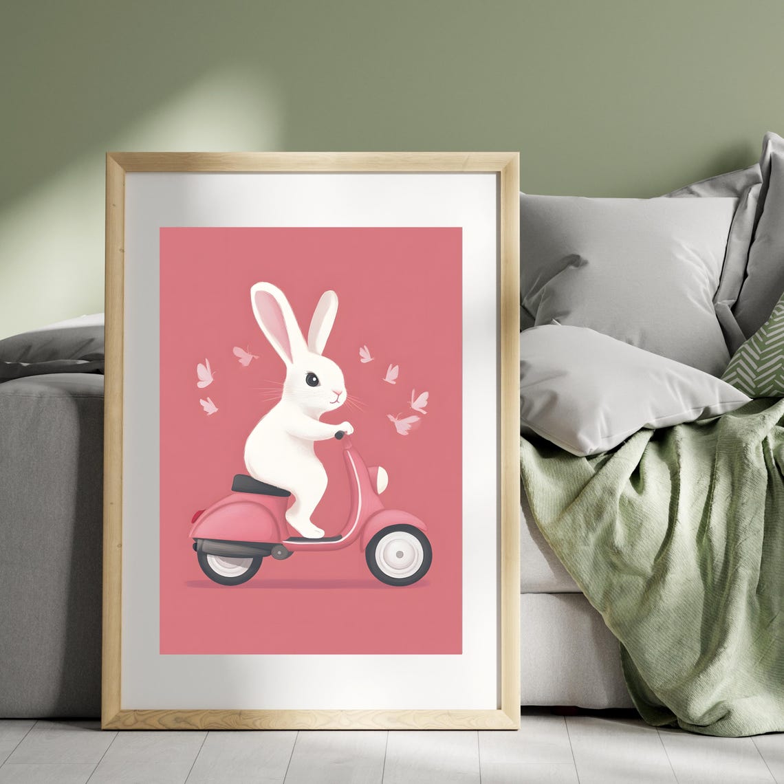 Bunny Riding Pink Scooter Cute Rabbit Animal Nursery Art Poster - Image 2