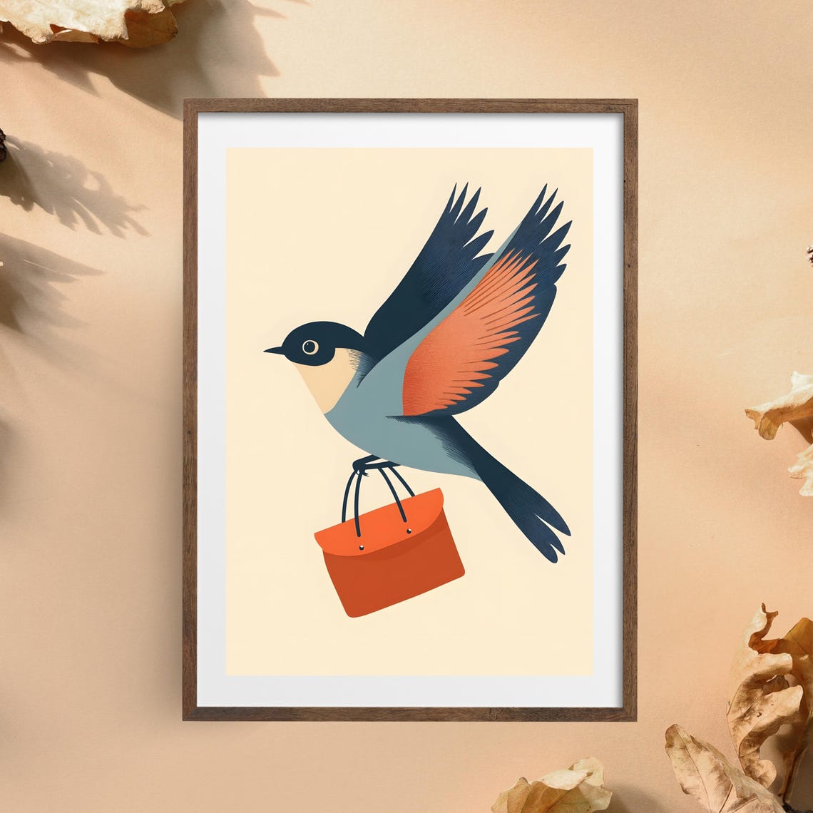 Stylized Bird in Flight Carrying an Orange Leather Satchel Poster - Image 3
