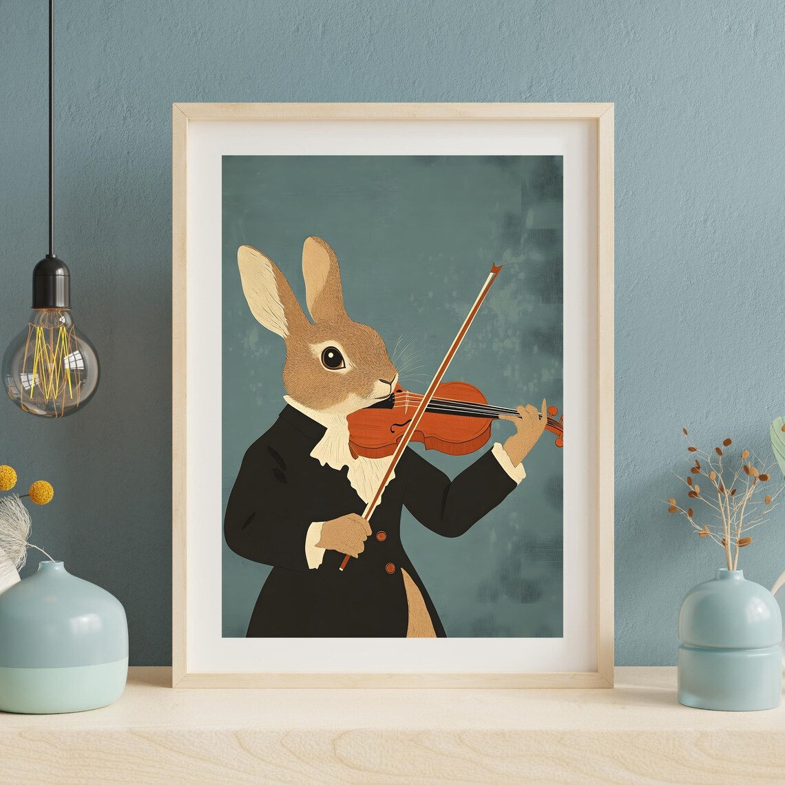 Rabbit Violinist Musician in Tuxedo Elegant Animal Nursery Art Poster
