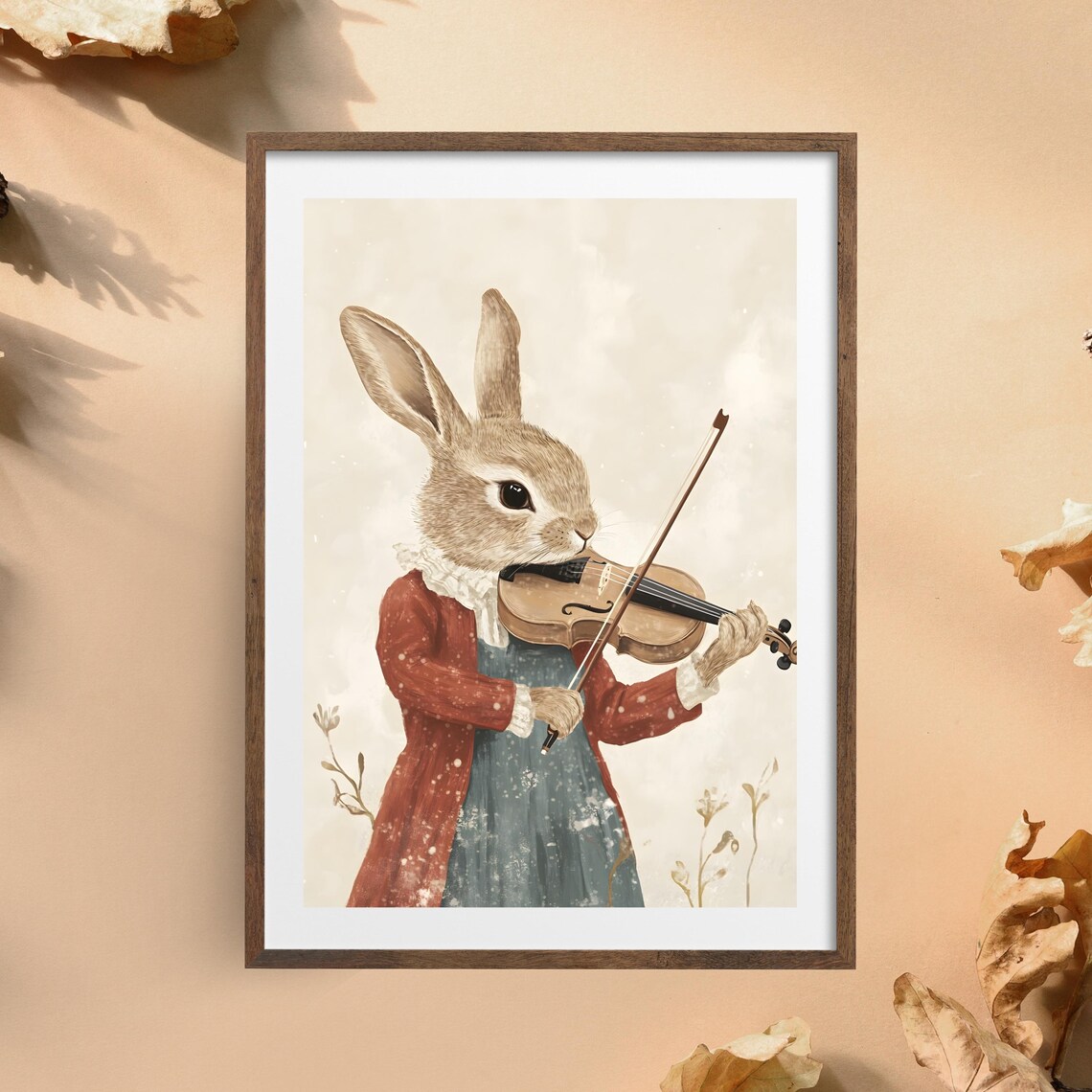 Elegant Rabbit Violinist in a Red Coat Playing Violin Vintage Style Poster - Image 4