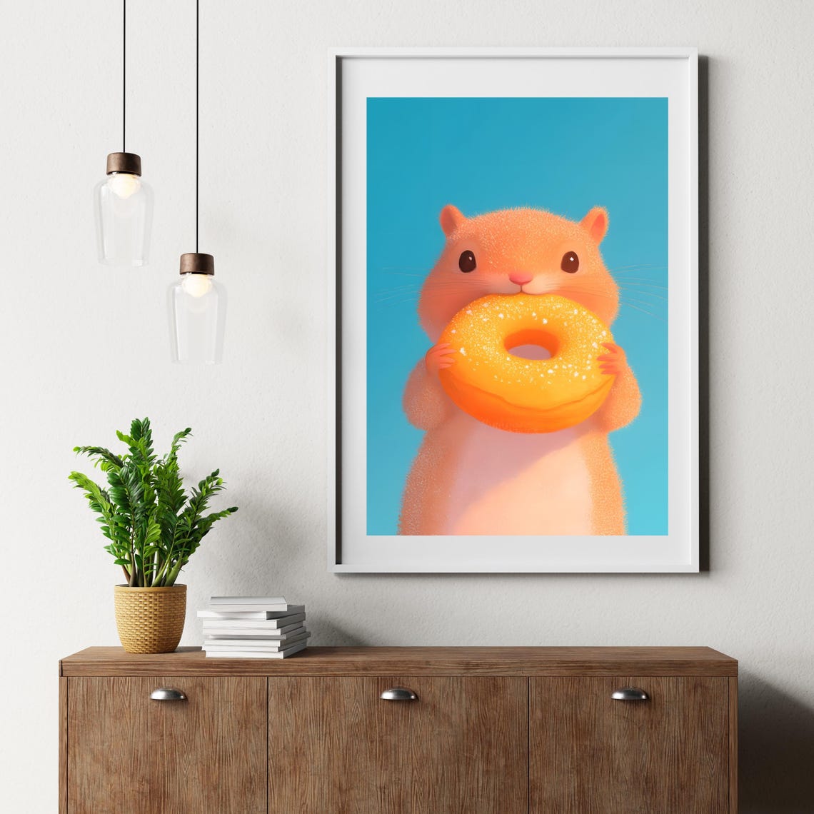 Cute Hamster With Donut Poster Adorable Hamster Wall Art Whimsical Animal Illustration Fun Animal Decor Kawaii Hamster Art - Image 2