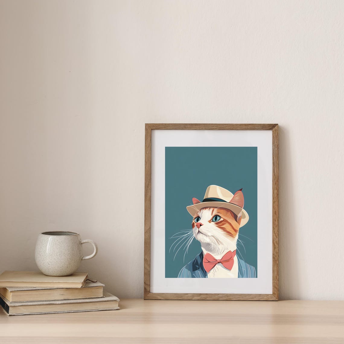Dapper Ginger Cat in Fedora Hat and Pink Bow Tie Illustration Poster - Image 8