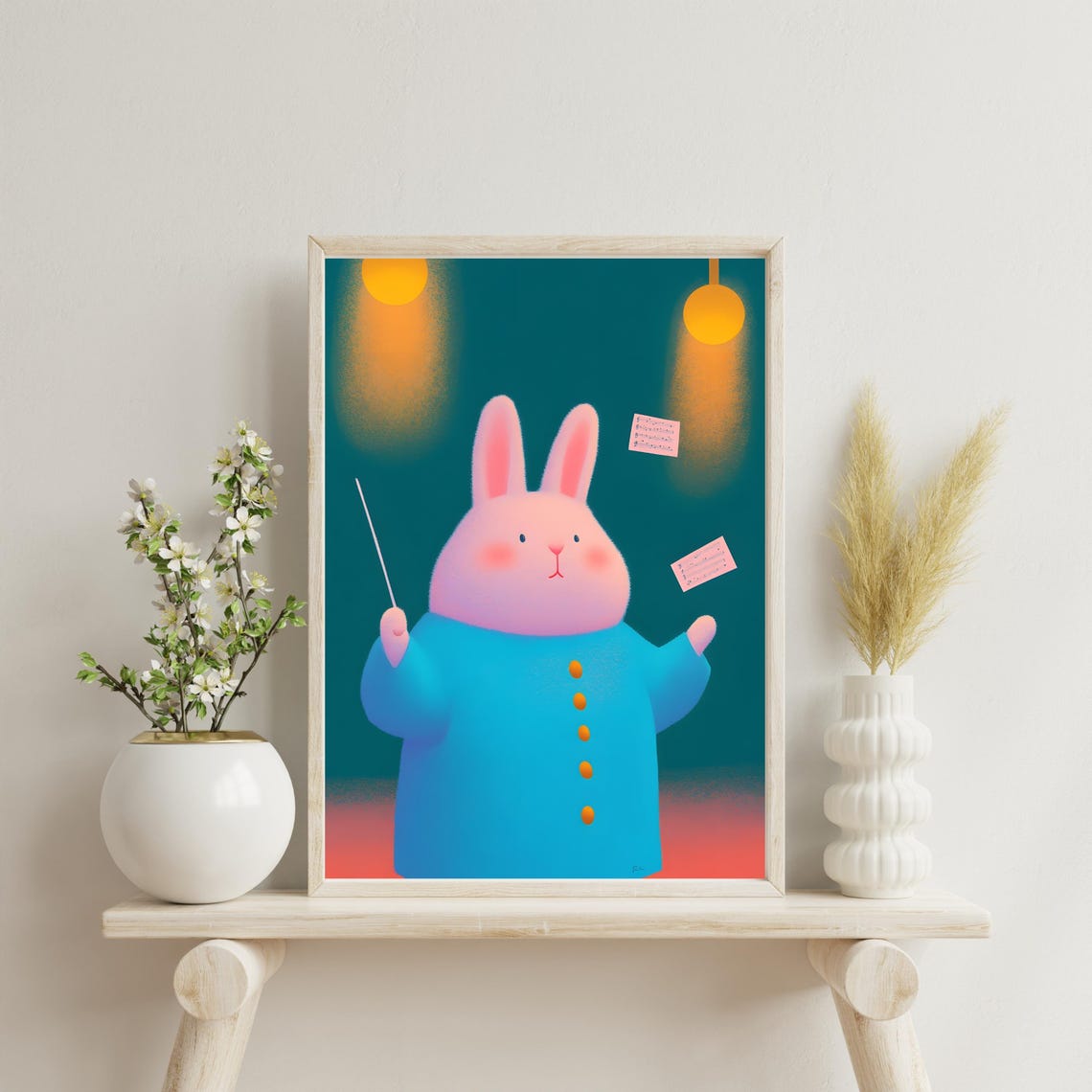 Bunny Orchestra Conductor With Baton Under Stage Lights Poster - Image 2