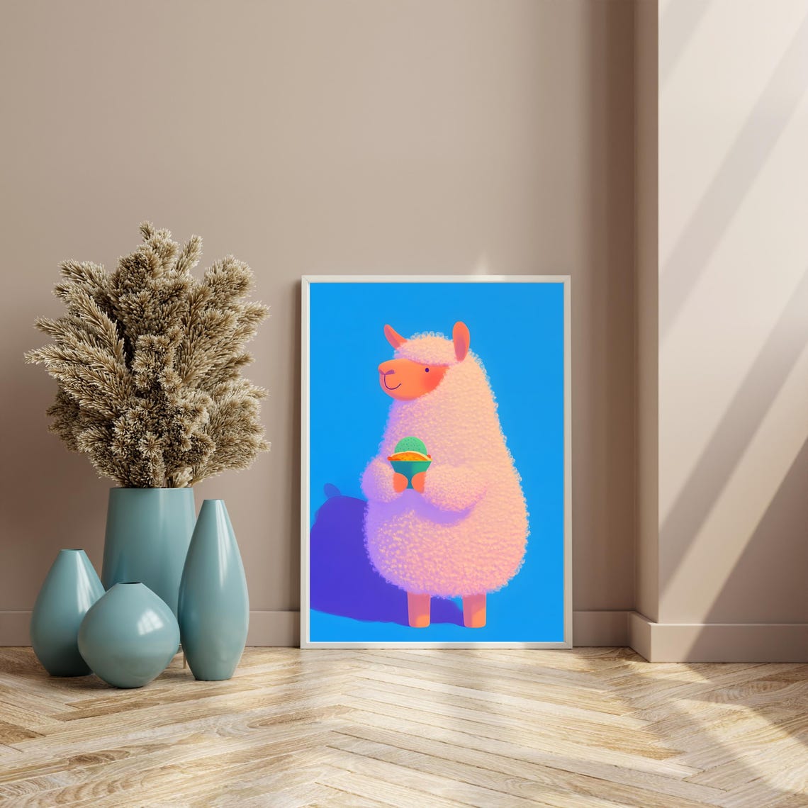 Fluffy Pastel Llama Holding Colorful Ice Cream Sundae Cup Poster - Image 4
