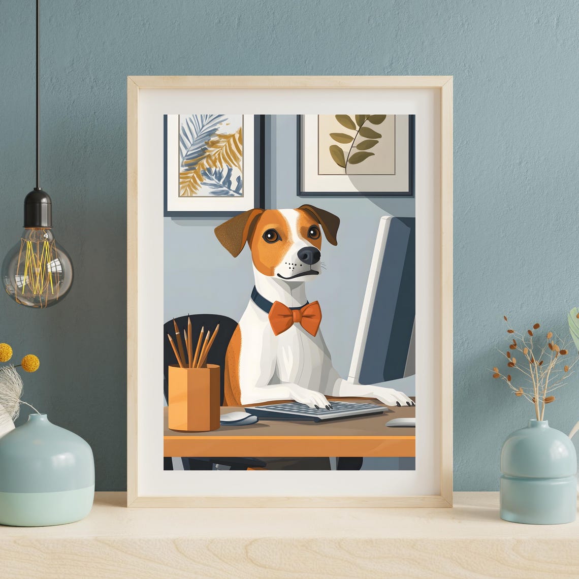 Jack Russell Dog Working At A Computer Wearing A Bow Tie Poster - Image 5