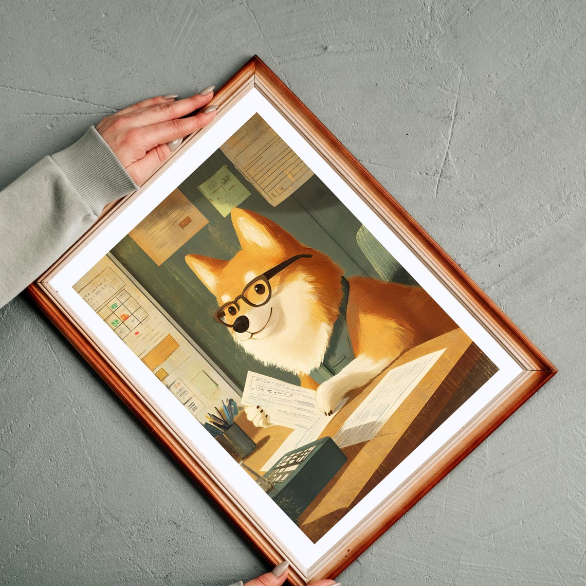 Corgi Dog Wearing Glasses Reviewing Paperwork At The Office Poster - Image 8