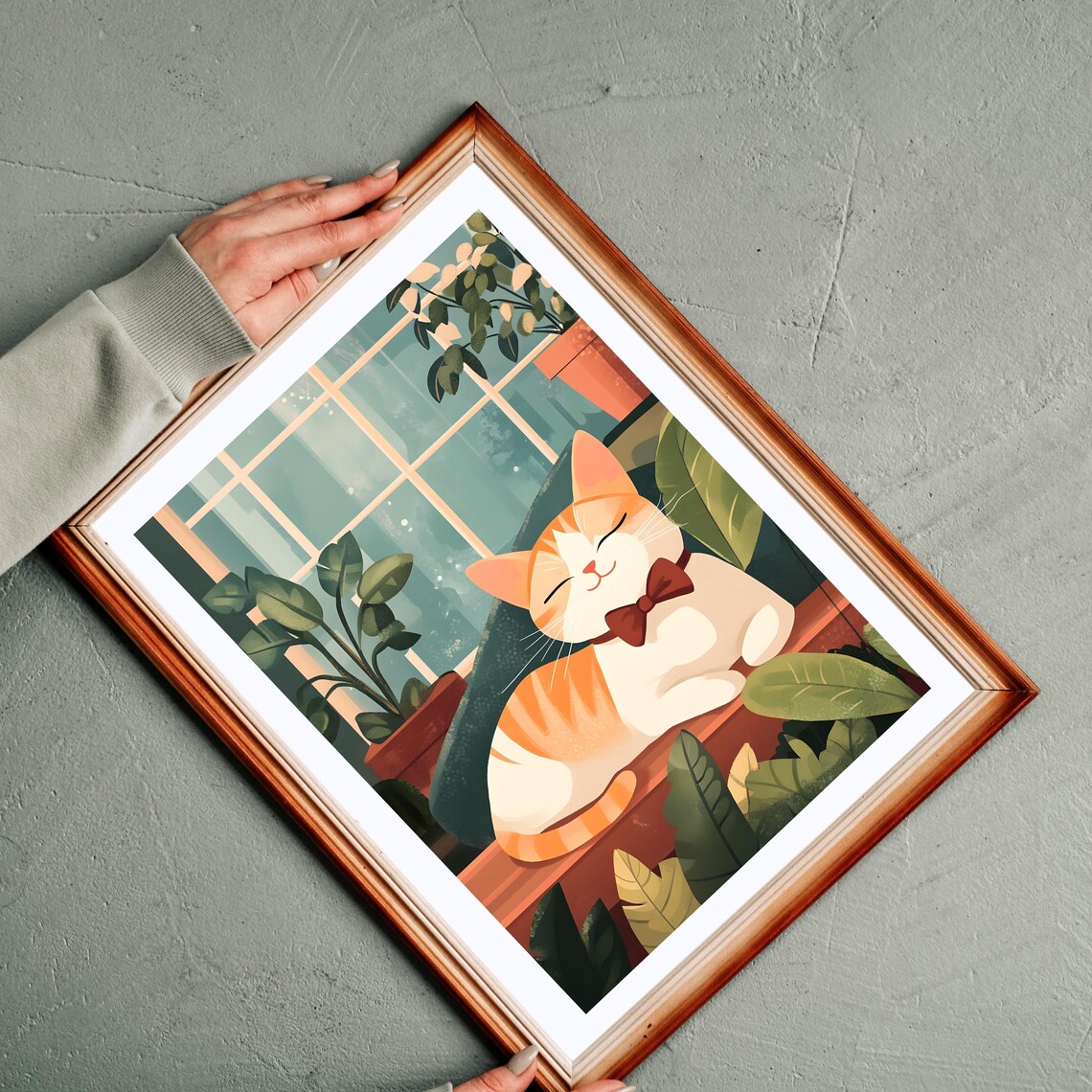 Dapper Orange Tabby Cat in a Red Bow Tie Relaxing by a Sunny Window Poster - Image 7