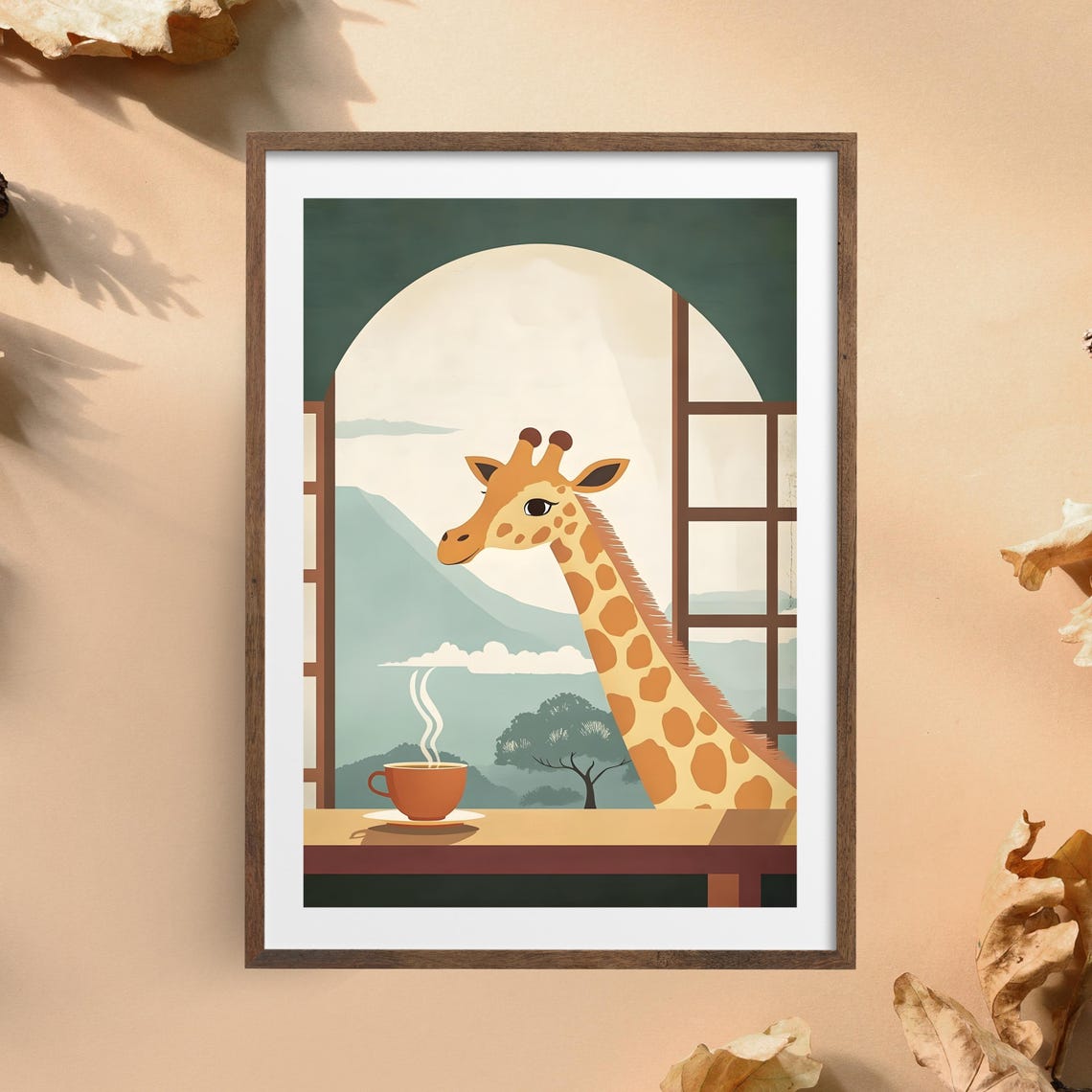 Giraffe Peeking Through A Window At A Steaming Cup Of Coffee Poster - Image 6