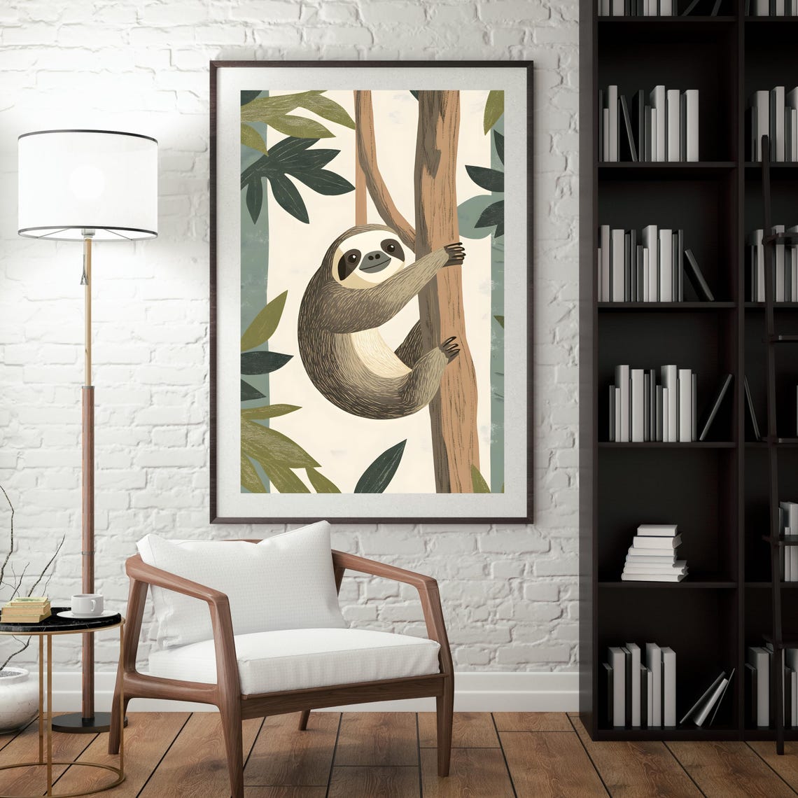 Cute Sloth Climbing a Tree Branch in a Tropical Jungle Poster - Image 3