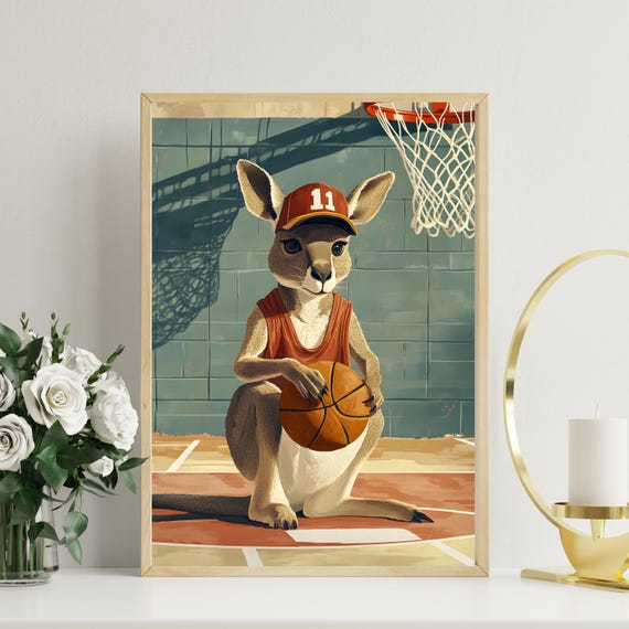 Basketball Kangaroo Poster Kangaroo Basketball Art Sports Animal Wall Art Cute Kangaroo Wall Art Fun Sports Poster Animal Athlete