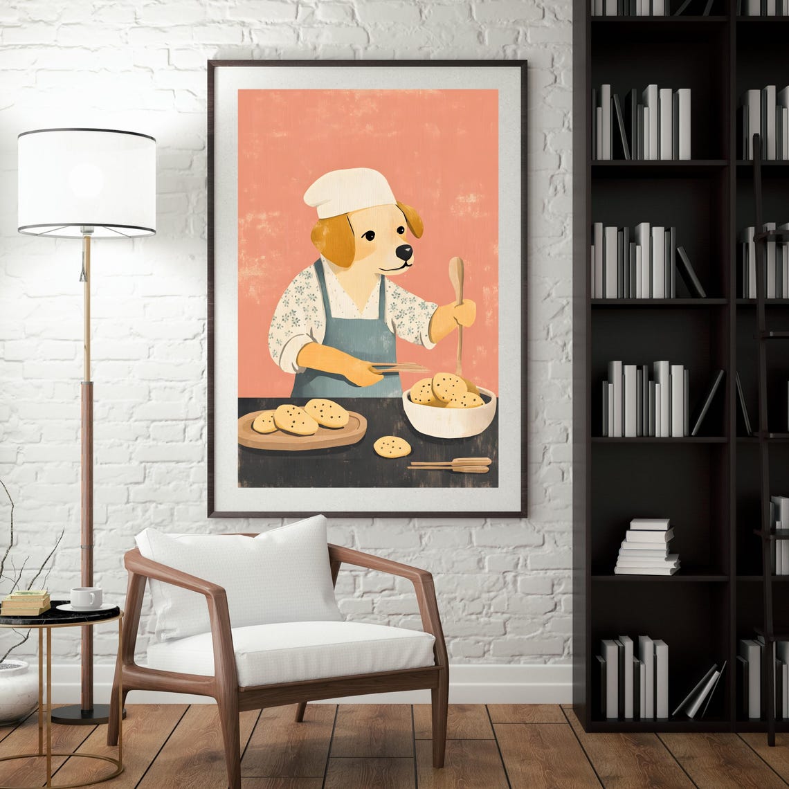 Happy Dog Chef Baking Cookies Cute Puppy Kitchen Animal Art Poster - Image 5