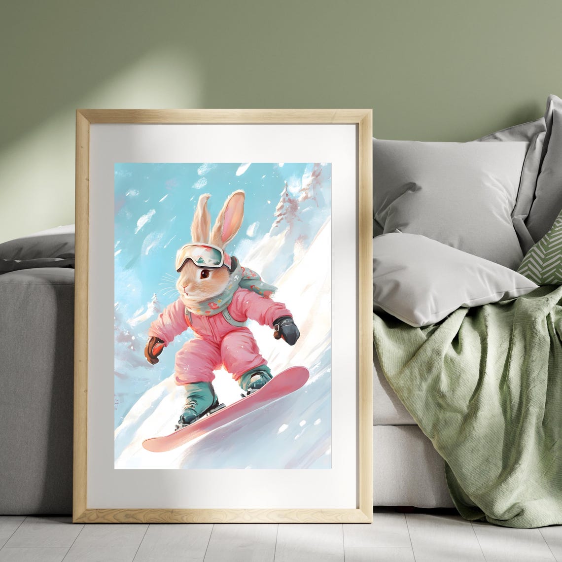 Cute Snowboarding Bunny Poster Winter Sports Animal Art Adorable Bunny Wall Art Snowboarding Animal Illustration Winter Wonderland - Image 5