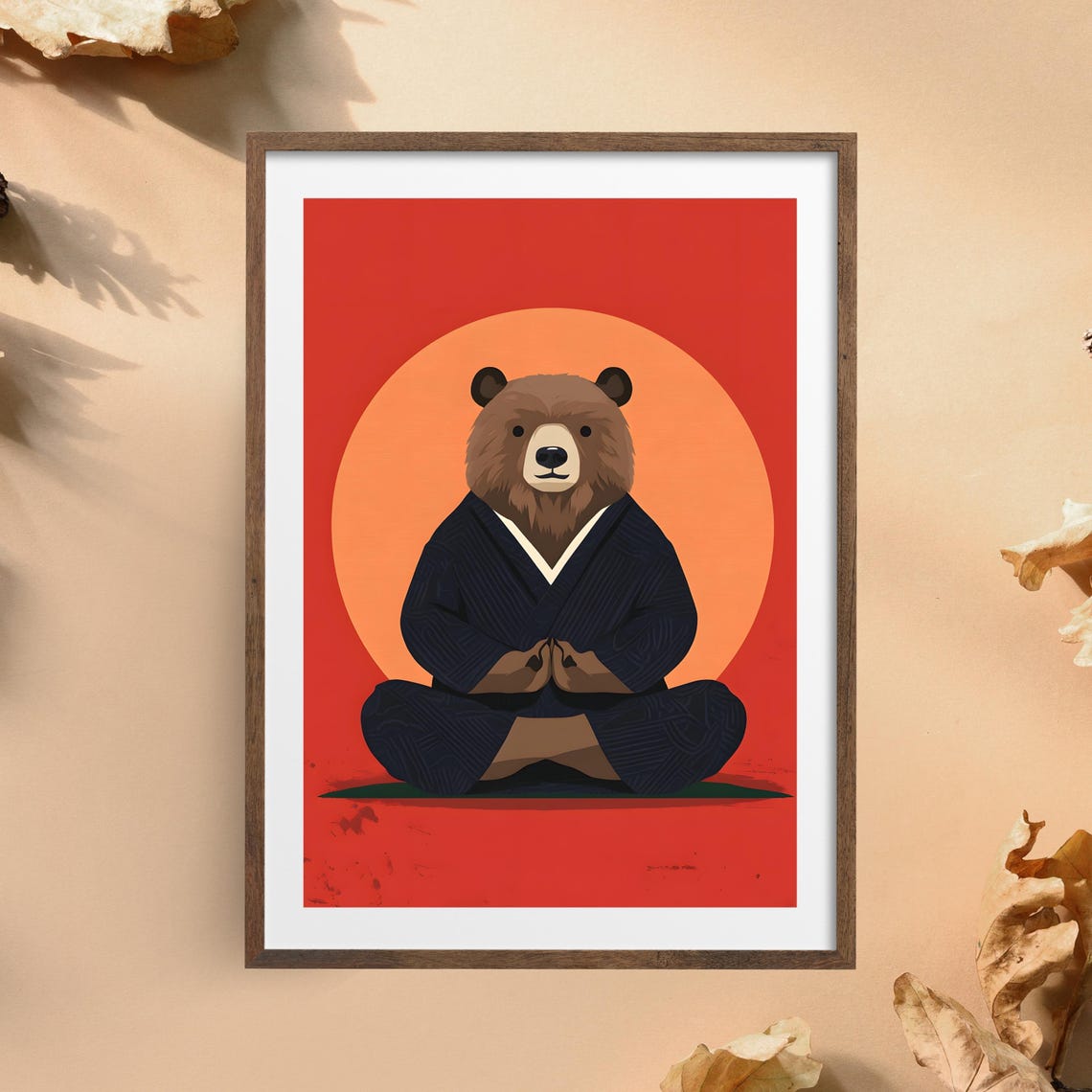 Zen Bear Meditating In A Kimono Before A Glowing Rising Sun Poster - Image 5