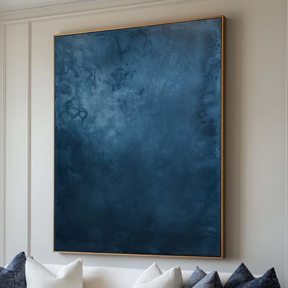 Deep Navy Blue Abstract Texture Painting Dark Midnight Modern Minimalist Wall Art
