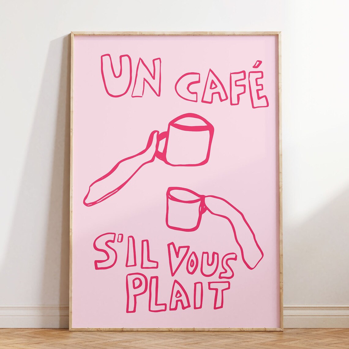 Un Cafe Sil Vous Plait Pink French Coffee Shop Quote Poster Decor