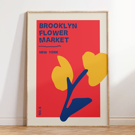 Brooklyn Flower Market New York Poster Retro Maximalist Red Floral Decor