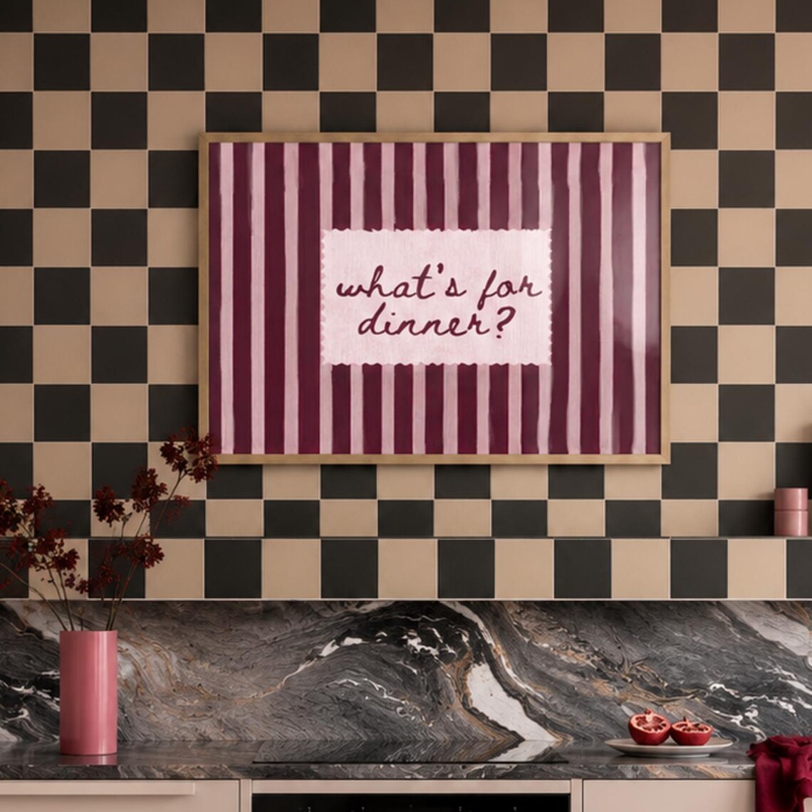 What's For Dinner Quote Print, Retro Kitchen Poster