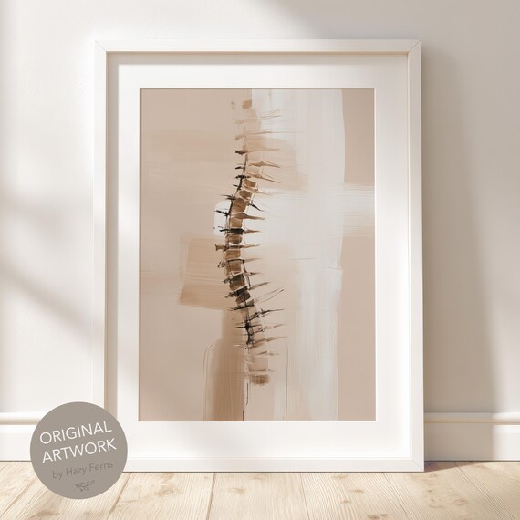 Abstract Spine Art Print Neutral Brush Stroke Anatomy
