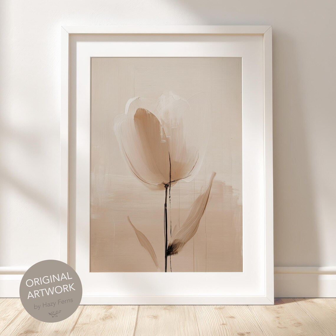 Abstract Tulip Beige Minimalist Botanical Single Bloom Poster