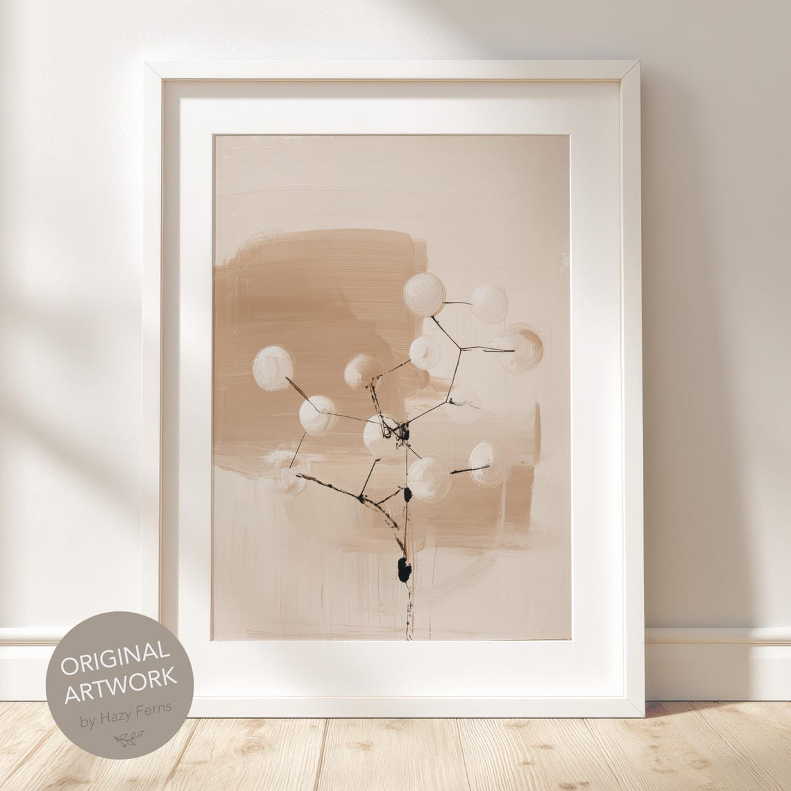 Abstract Beige Molecule Structure Minimalist Science Art Poster