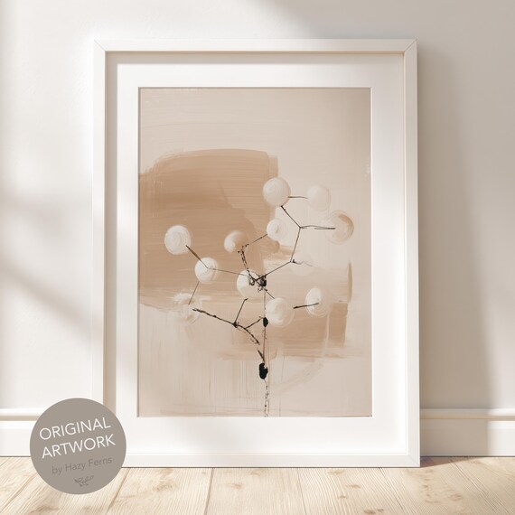 Abstract Molecule Structure Print Neutral Chemistry Wall Art Minimalist Science Poster Beige And White Lab Decor