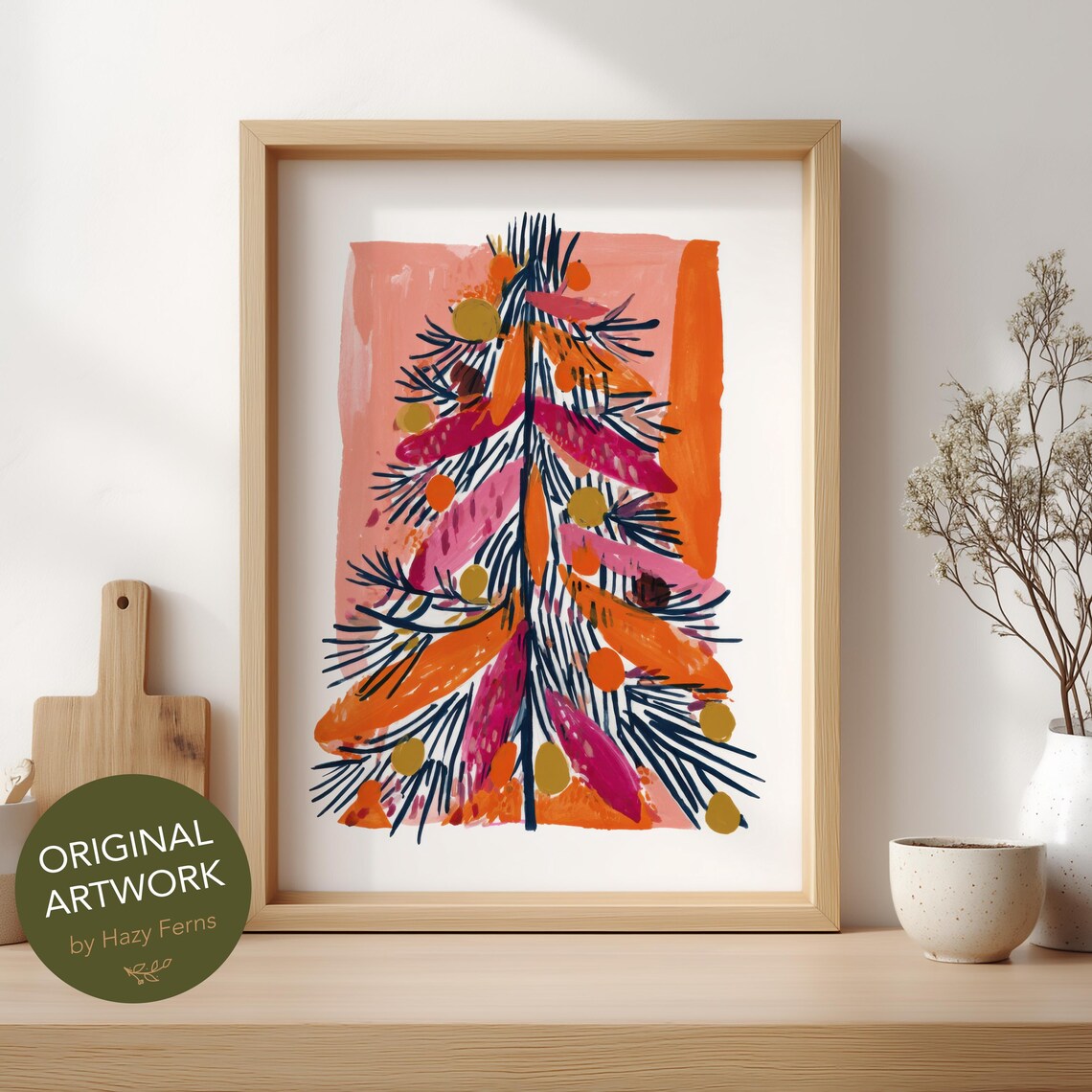 Cheerful Xmas Tree, Gouache Style Poster