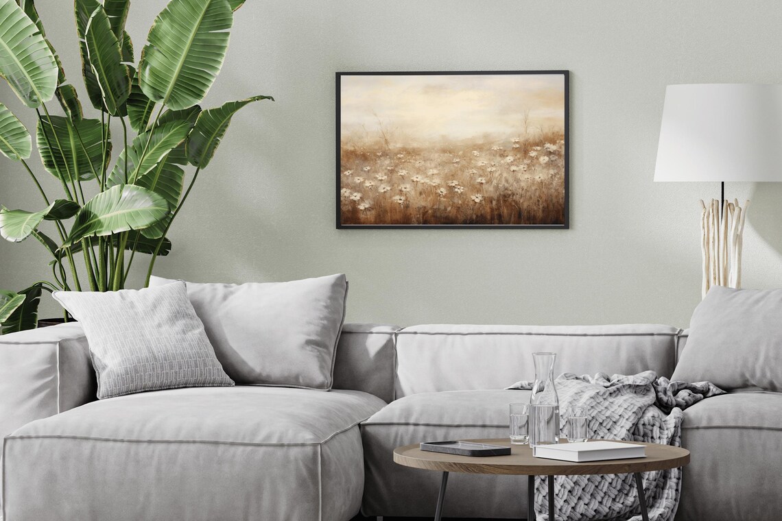 Wildflower Meadow White Daisies Warm Golden Haze Vintage Floral Art Poster - Image 3
