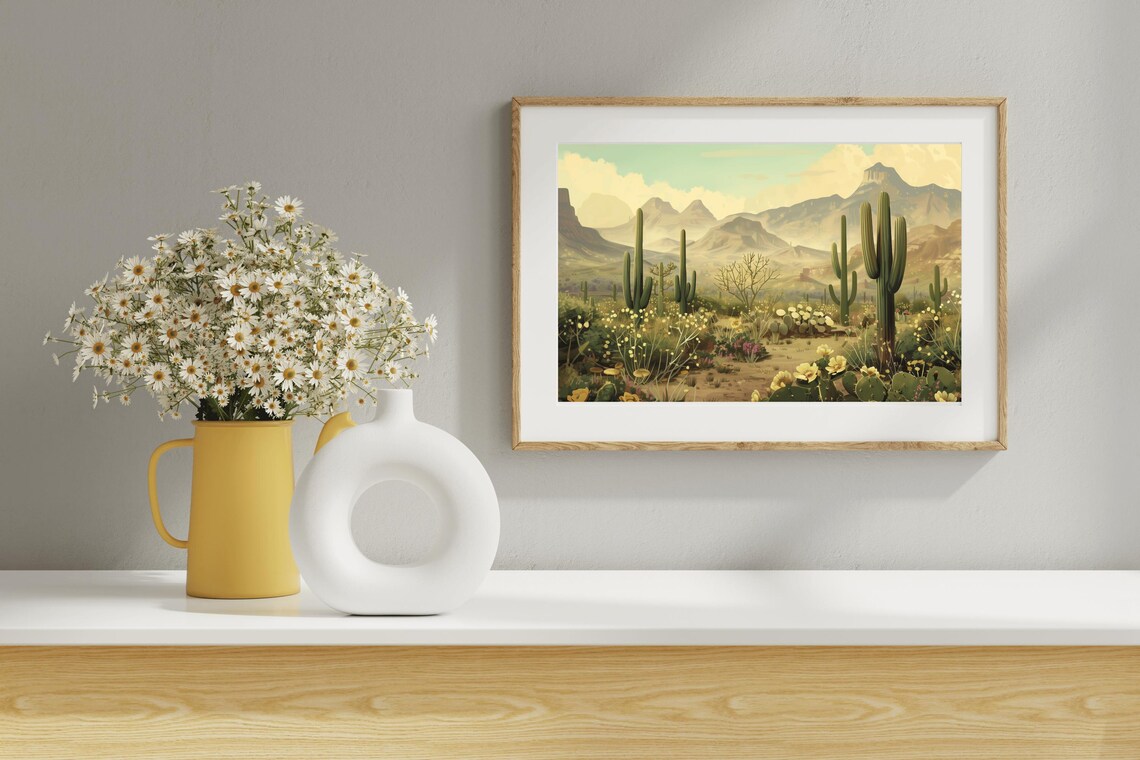Vintage Saguaro Cactus Desert Mountains Sepia Southwest Poster Print - Image 5