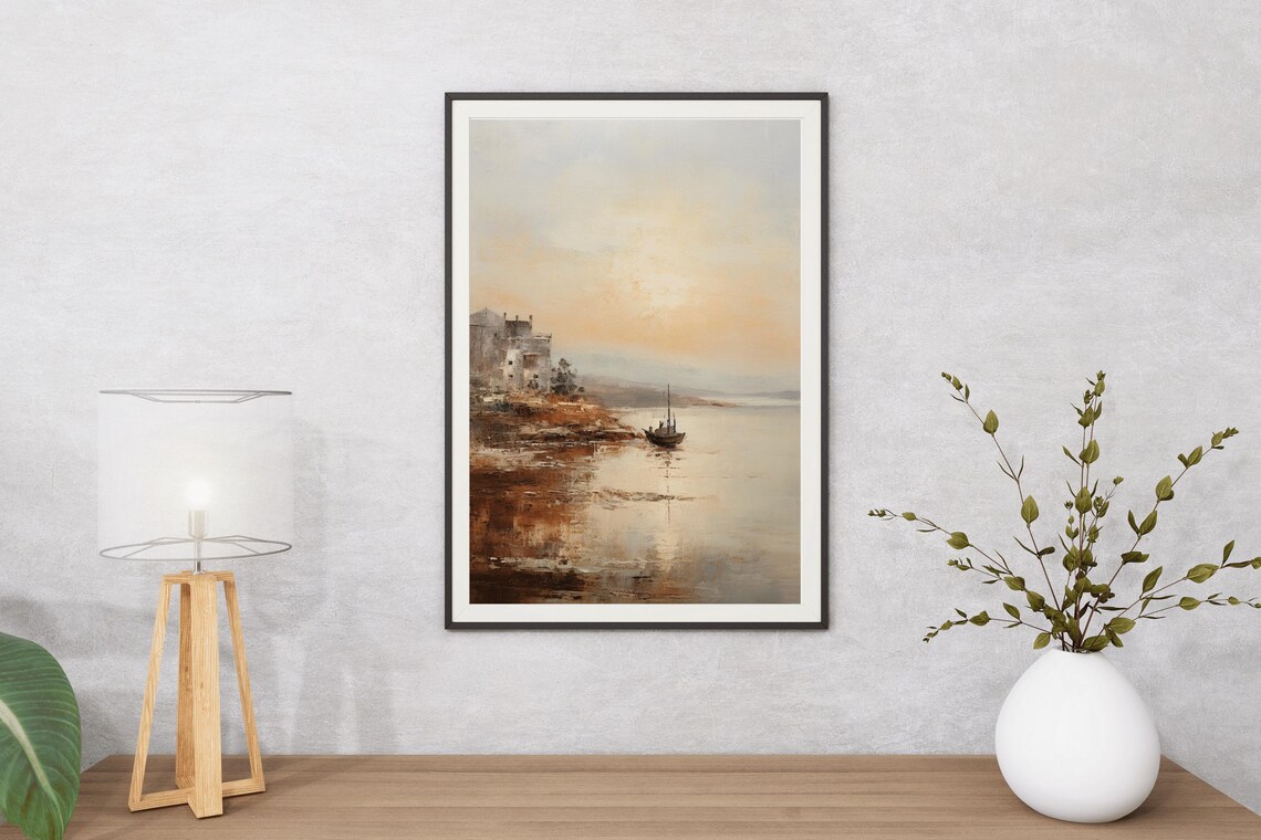 Fishing Village Sunset Dusk Boat Vintage Oil Painting Coastal Poster - Image 5