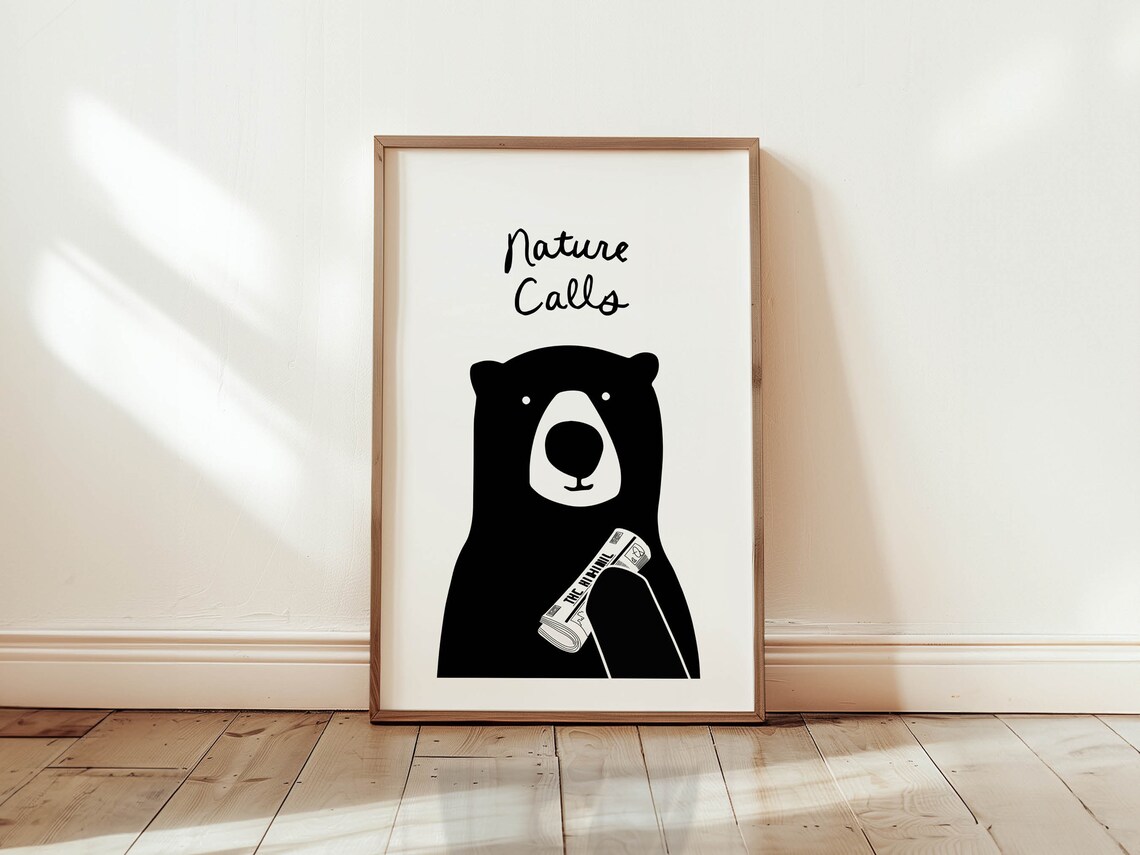 Nature Calls Bathroom Bear Humor Art Print