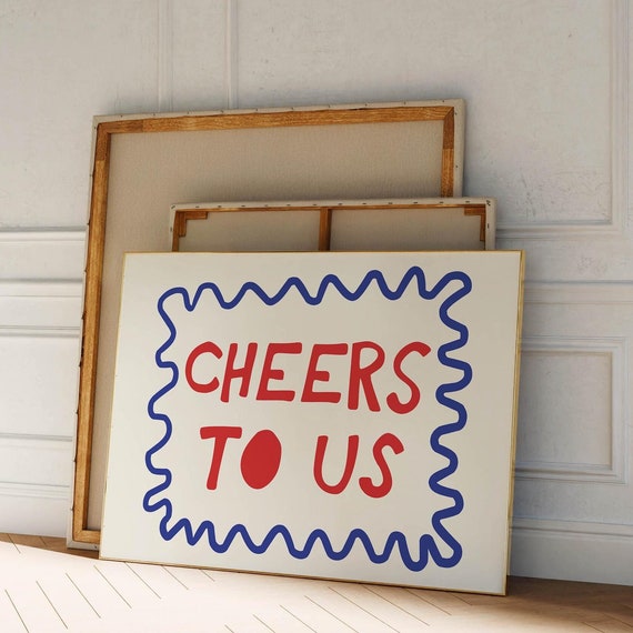 Cheers To Us Print Bar Cart Poster Trendy Horizontal Wall Art Vintage Kitchen Decor Retro Bar Cart Art Kitchen Quote Print Art